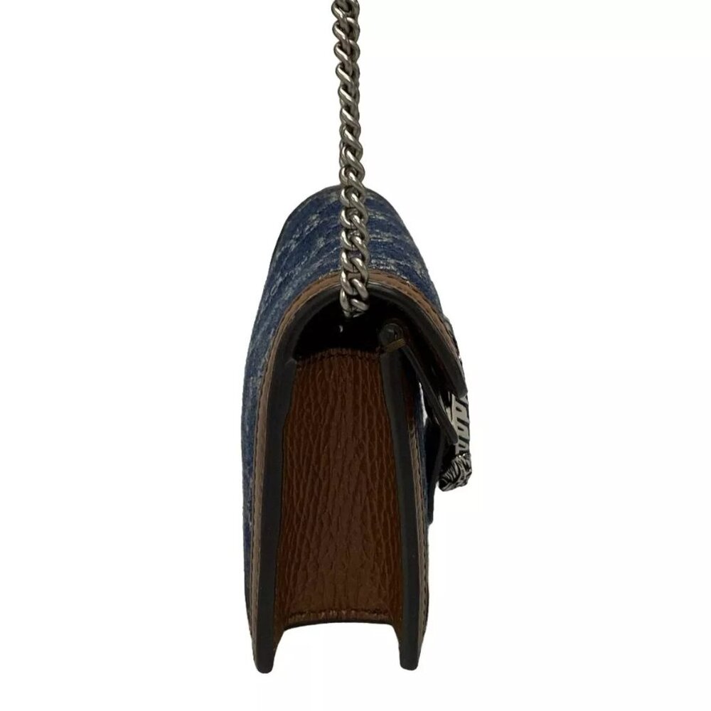 GUCCI Dionysus GG Super Mini Bag Navy Beige Dark Brown Denim Leather 1208-101424 - Picture 3 of 14